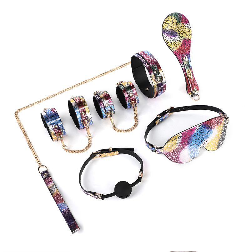 BLACKWOLF BDSM Sets Bondage Leather Set For Restraint Fetish Handcuffs Collar Gag Whip Erotic Accessories Couples Adult_voghion.com