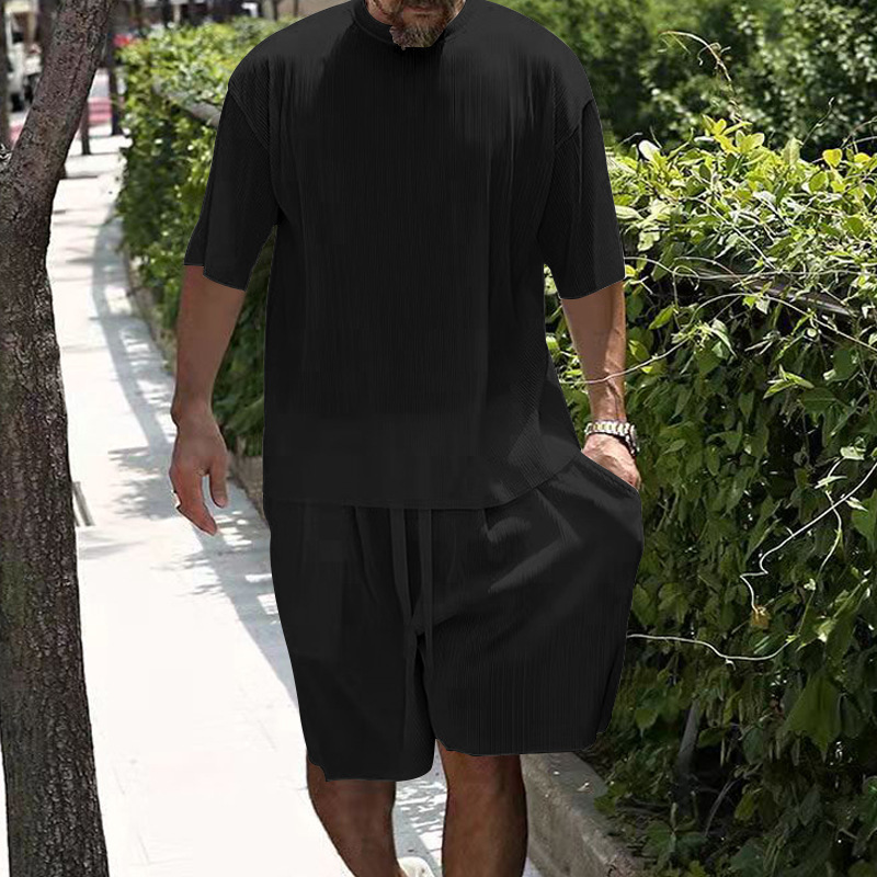 Ensemble de sport décontracté pour homme, haut à manches courtes et short en soie glacée, coupe ample et décontractée, de qualité imbattable, pour l'été_voghion.com