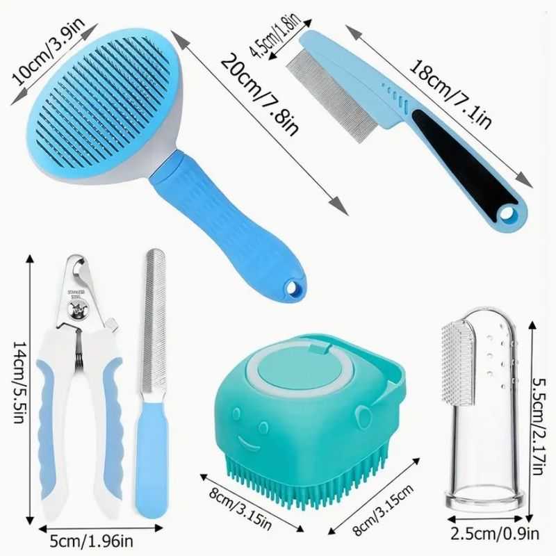 Pflege Haar Flohkamm Shampoo Pinsel Haustier Nagelknipser Hund Zahnbürste Set_voghion.com