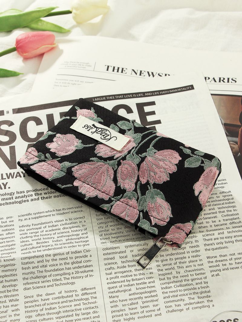 Dark Red Flower Cosmetic Bag Niche Portable High Value Wash Bag Storage Bag Zipper Bag Large Capacity_voghion.com