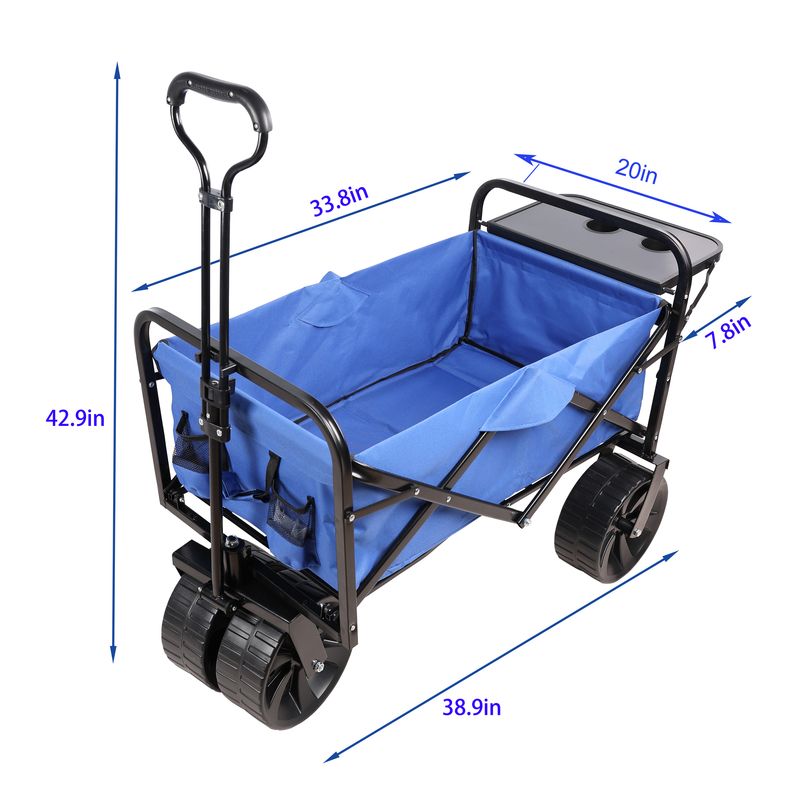 Folding Wagon Garden Shopping Beach Cart (Blue)_voghion.com
