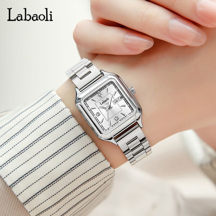Labaoli Square Small Dial Steel Band Women's Watch With Day Date Display In Chinese And English_voghion.com
