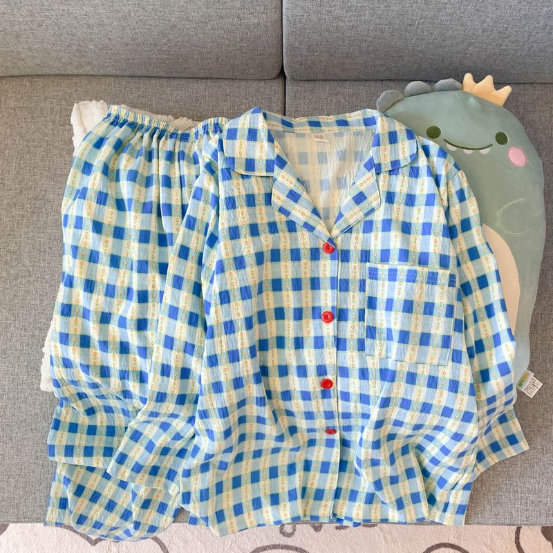 2024 Autumn/Winter New Ins Fengyun Duo Cotton Sleepwear Women's Loose Casual Cardigan Collar Button Long Sleeve Set_voghion.com
