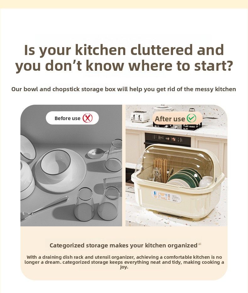 Ciotola scolapiatti con coperchio Huihai, portaoggetti per stoviglie, contenitore per ciotole e bacchette_voghion.com
