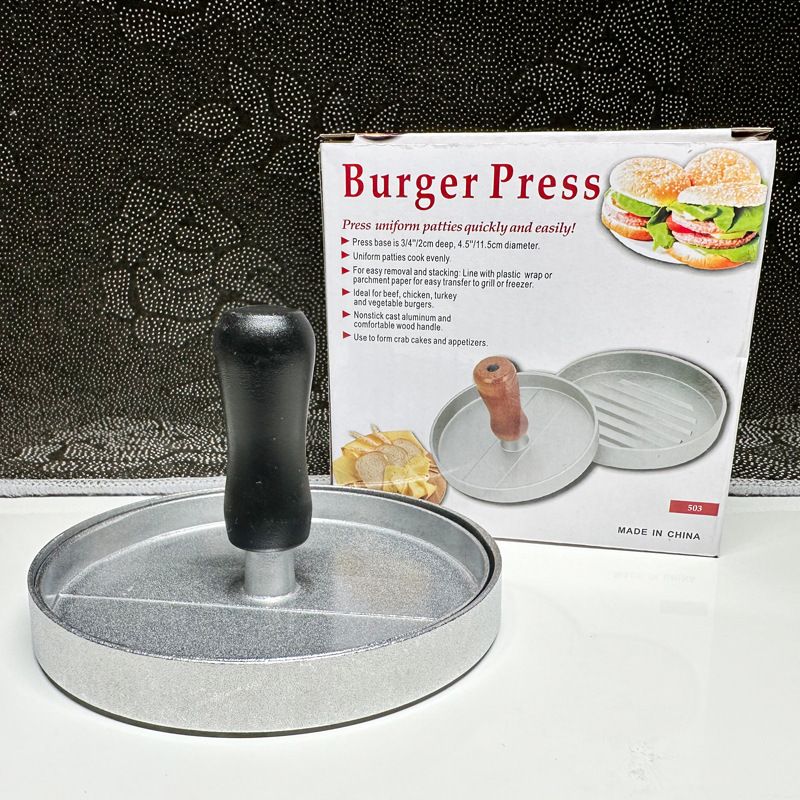 Press Round Wooden Handle Spray Paint Aluminum Alloy Hamburger Tray Rice Ball Meat Patty Mold_voghion.com