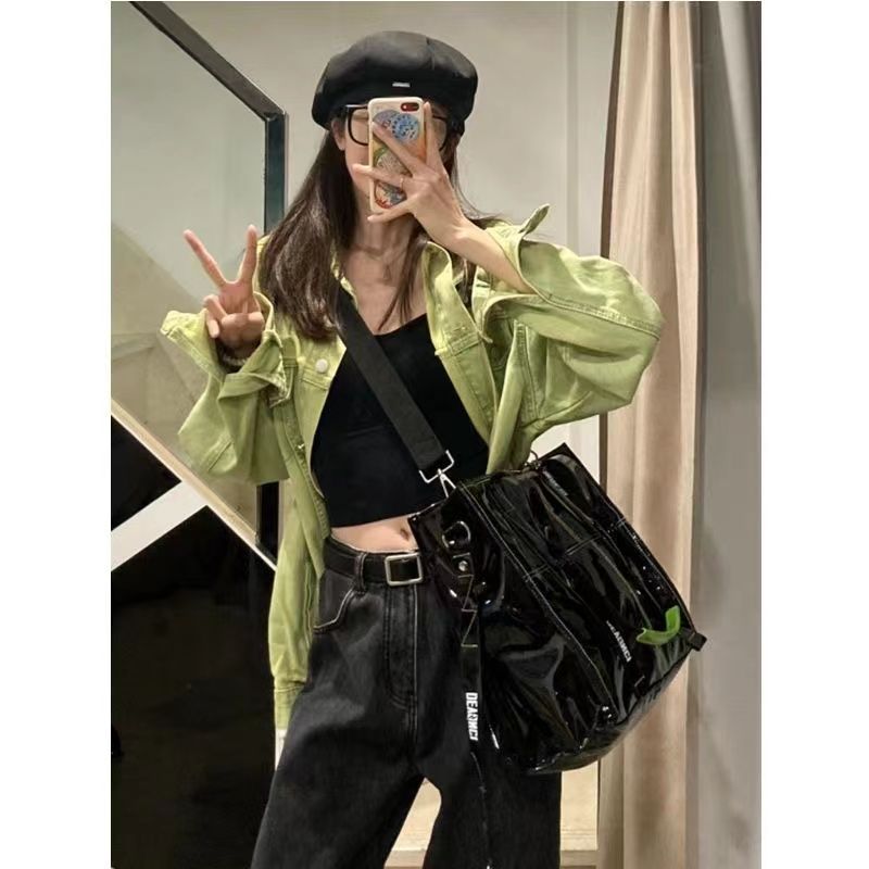 JIAERDI Vintage musta Y2k käsilaukku, naiset 2023, siistit tytöille nahkaiset suuren tilavuuden kantolaukku Naisten motopyöräilijöiden rennot crossbody-laukut_voghion.com