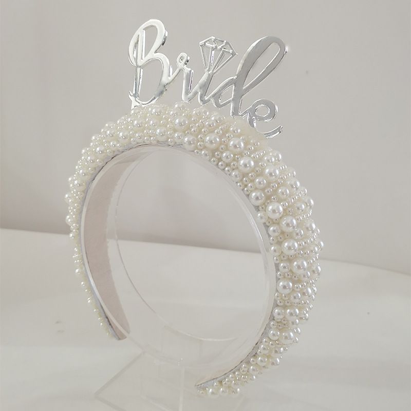 Accessori per capelli fascia per capelli con lettera in metallo moda sposa perla nuova festa_voghion.com
