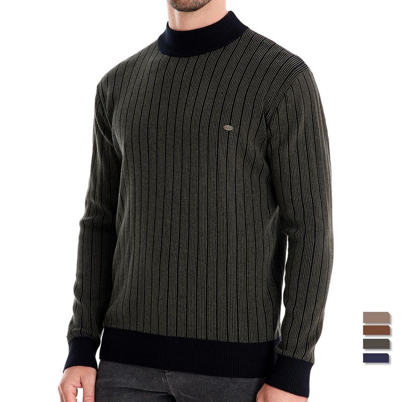 Maglione pullover da uomo di alta qualità, a righe, aderente e semi-dolcevita_voghion.com