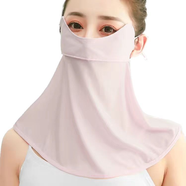 Sonnenschutz für Damen im Sommer: Vollständiger Gesichtsschutz aus Eisseide, inklusive Halsschutz, UV-Schutz, atmungsaktiv und dünn._voghion.com