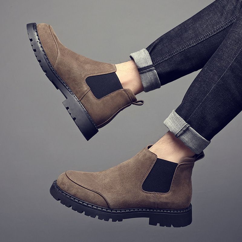 Fur Martin Boots Men's Round Head Platform Short Boots Medium Help Desert Boots Matte Leather Men_voghion.com