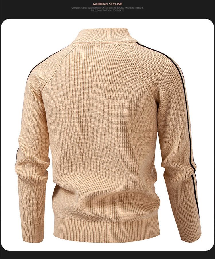 Men’s Thickened Knit Sweater – Winter Stand Collar Cardigan With Ribbed Hem, Stretch Polyester Pullover For Casual Layering (M-4XL, 5 Colors)_voghion.com