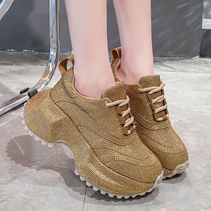 Modische Damen-Sneaker mit Strasssteinen – klobige Plateauschuhe für mehr Körpergröße, atmungsaktives Obermaterial aus PU, lässige und trendige Low-Top-Schnürschuhe_voghion.com