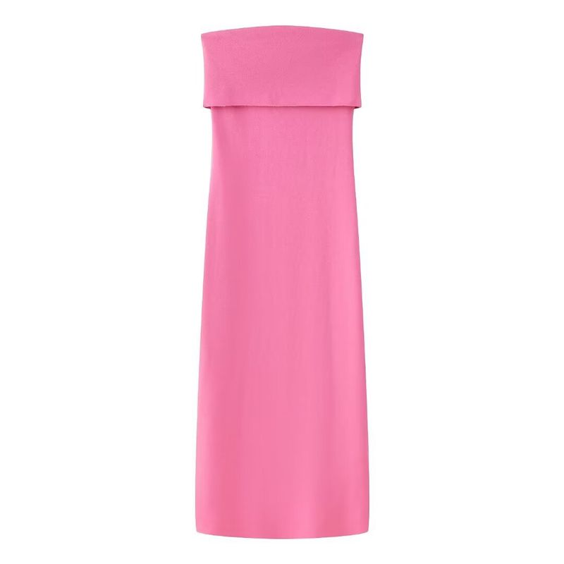 Nuovo abito da donna in maglia elasticizzata, tinta unita, con spalle scoperte_voghion.com
