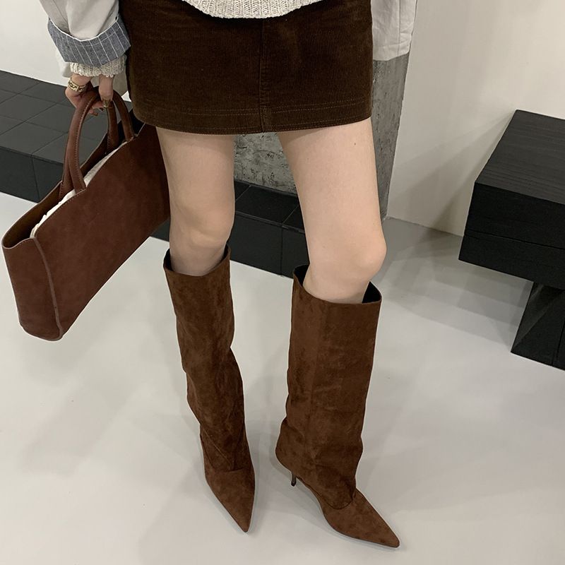 2025 Herbst-Winter-Mode Spitzschuh Einfache Elegante Einfarbig High Heel Overknee Lange Stiefel_voghion.com