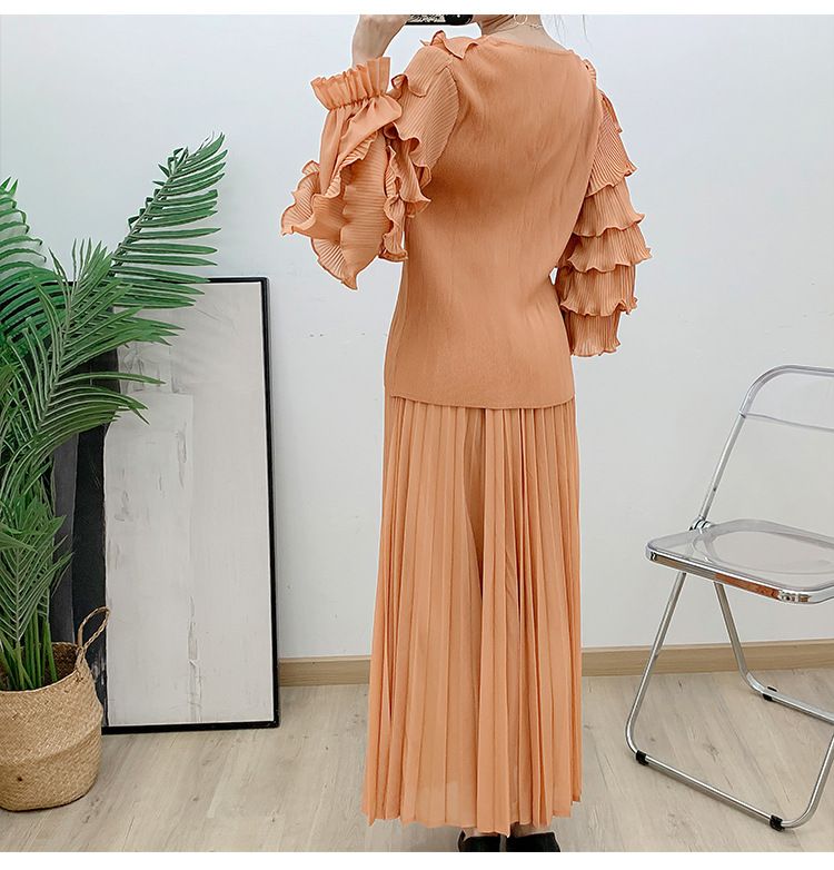 Ensemble de vêtements pour femmes automne et hiver nouveau pull à volants haut + jupe deux pièces_voghion.com