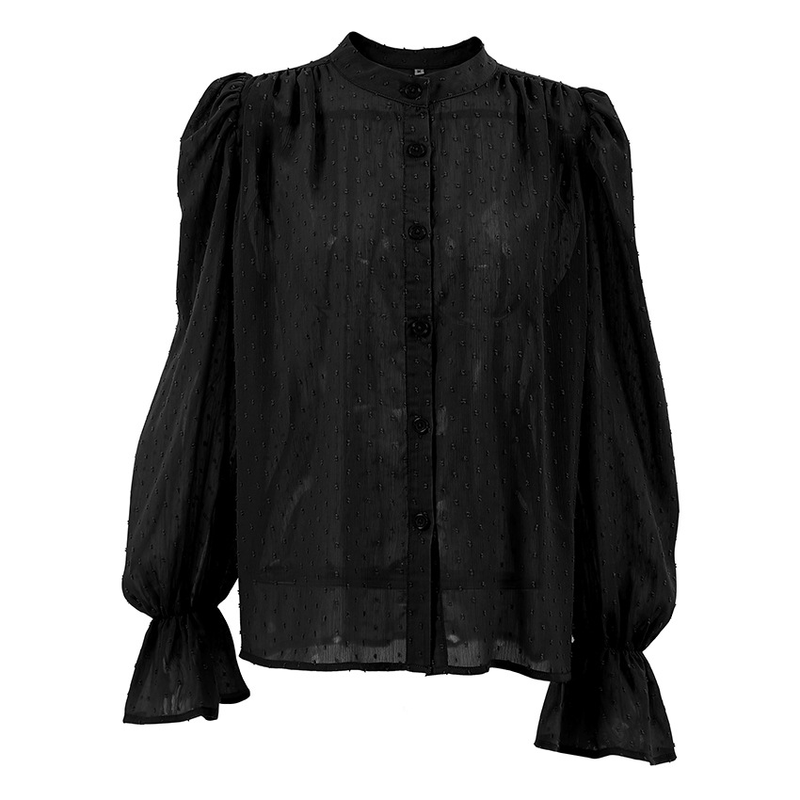 Camicia da donna in chiffon jacquard moda temperamento francese, nicchia femminile, camicetta con maniche a sbuffo e volant allentato_voghion.com