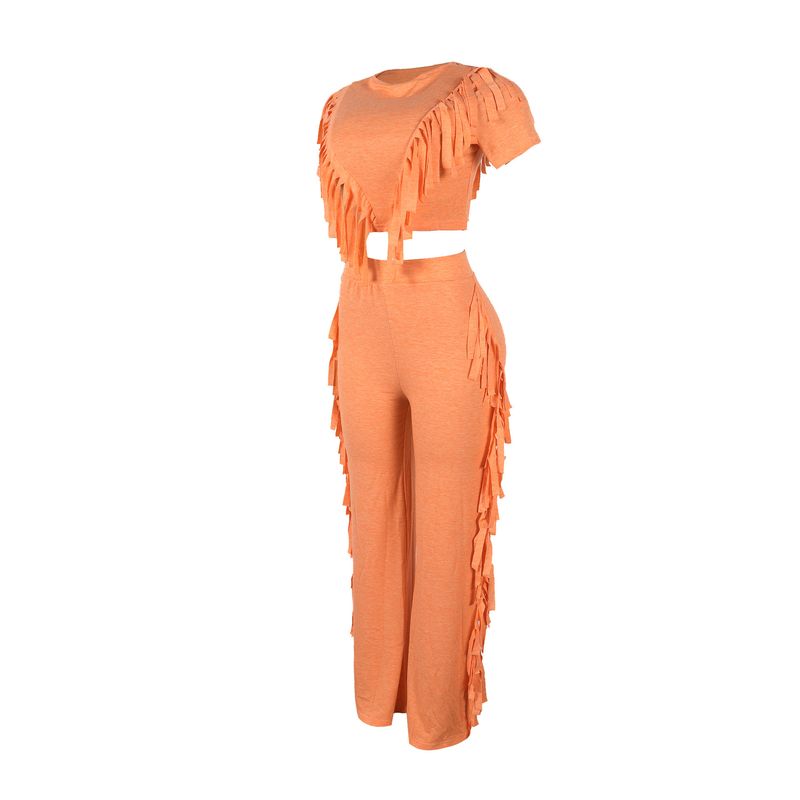 Vêtements pour femmes, ensemble deux pièces confortable et décontracté à pompons élastiques_voghion.com