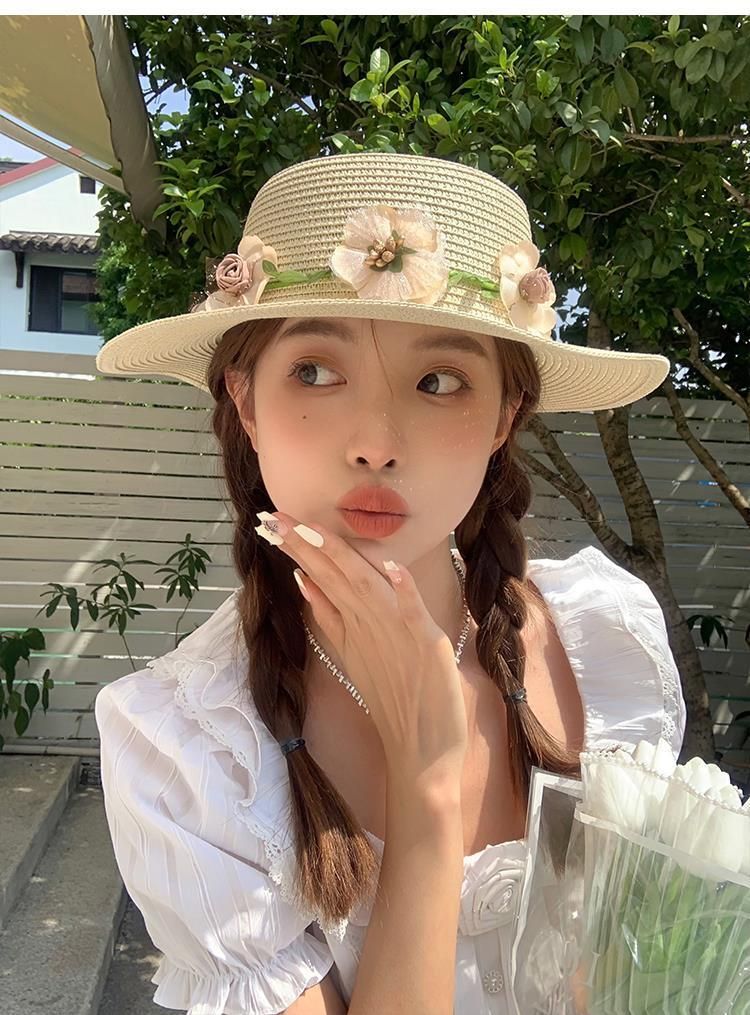 Cappello estivo con protezione solare, cappello da spiaggia, cappello di paglia intrecciato_voghion.com