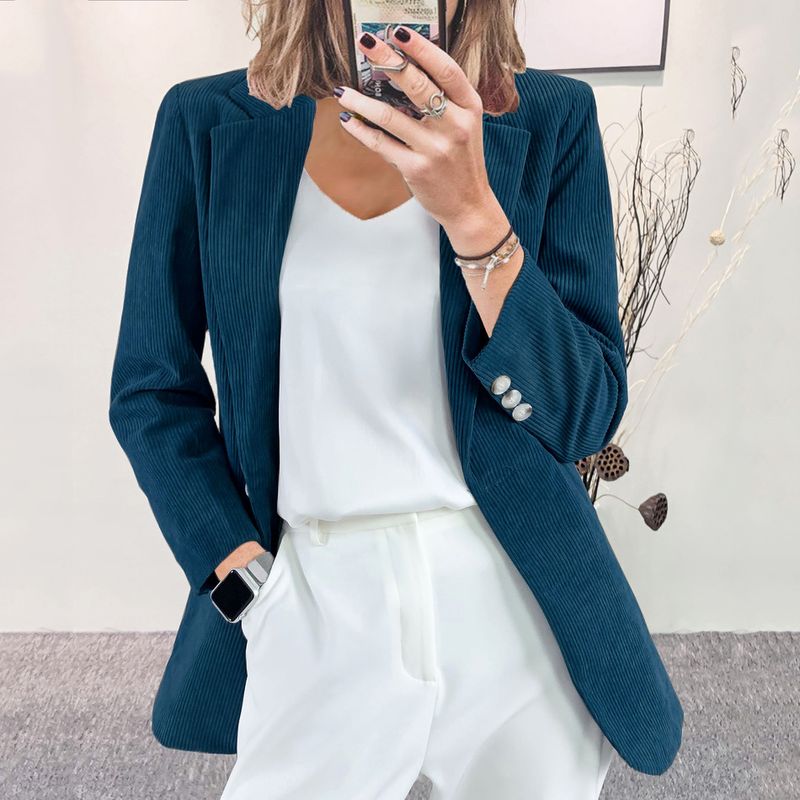 Giacca blazer professionale casual in velluto a coste elegante, vestibilità slim, tinta unita, autunno e inverno_voghion.com