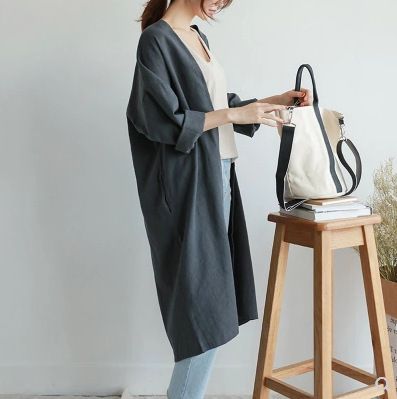 8852025 Printemps Nouveau Lâche Grand Coton Et Cardigan Moyen À Lin Manches Longues Manteau Tendance_voghion.com