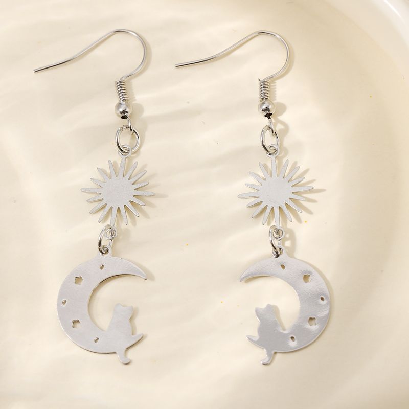 Pendientes de moda con borlas de sol y luna, bonitos gatos, para mujer, elegantes joyas de fiesta, colgantes_voghion.com