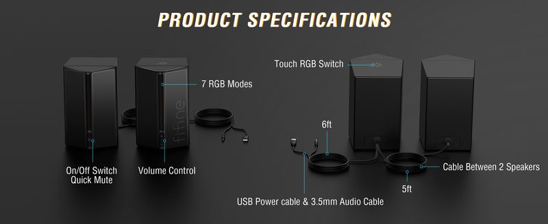 FIFINE Gaming Sound Box Stereo Surround Sound, USB RGB Speaker With Volume Control For PC, Laptop, PS4/5, TV - Ampligame A20_voghion.com