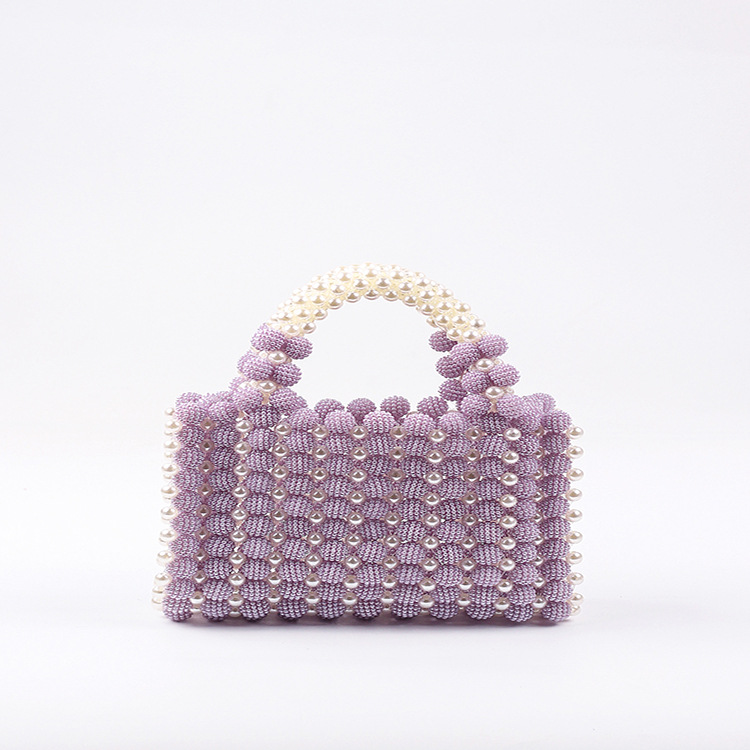 Borsa quadrata decorata con papavero piccolo intrecciata a mano Pearl Banquet_voghion.com