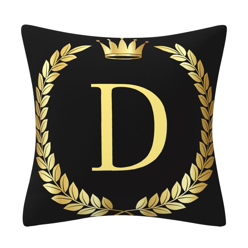 Black And Gold Alphanumeric Print Home Decor Sofa Cushion Pillow_voghion.com
