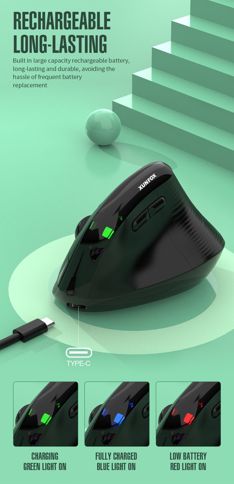 Silver Fox H5 Vertical Standing Mouse – Rechargeable, 2.4GHz Wireless & Bluetooth Dual-Mode For Business Office_voghion.com