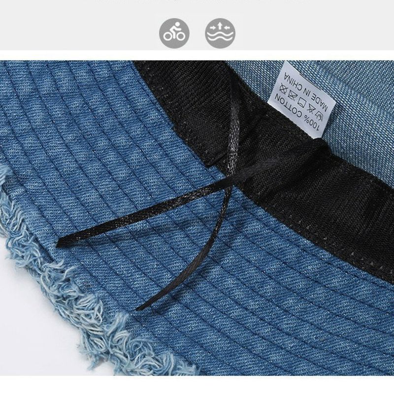 Cappello da pescatore in denim versatile, lavato, semplice, con bordo sfilacciato, stile vintage giapponese e coreano, protezione solare_voghion.com