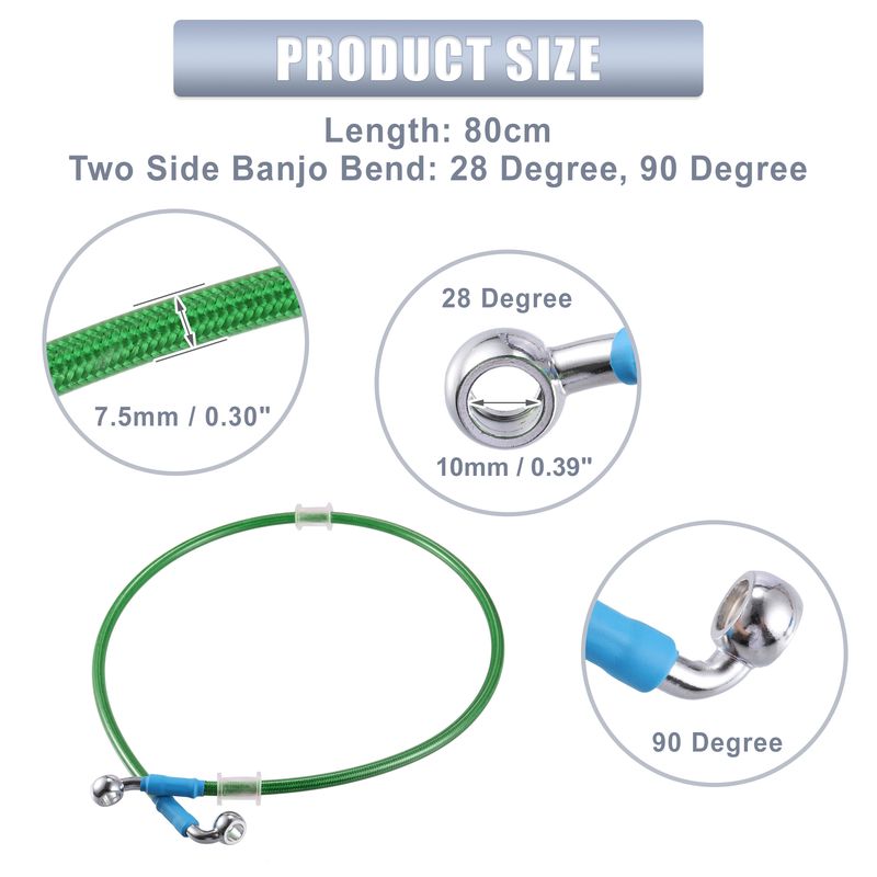 Motoforti Green 80cm-220cm AN3 M10 Car Hydraulic Brake e Oil Hose Tubo Raccordo 28° 90° Acciaio Inox per Moto_voghion.com