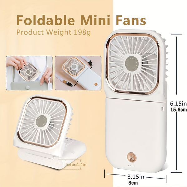Handheld Portable Fan; Rechargeable Power Bank USB Mini Fan; Small Personal Fan With 3 Speeds; 3000 MAh Battery Operated Foldable Desk Fan; Neck Fan_voghion.com