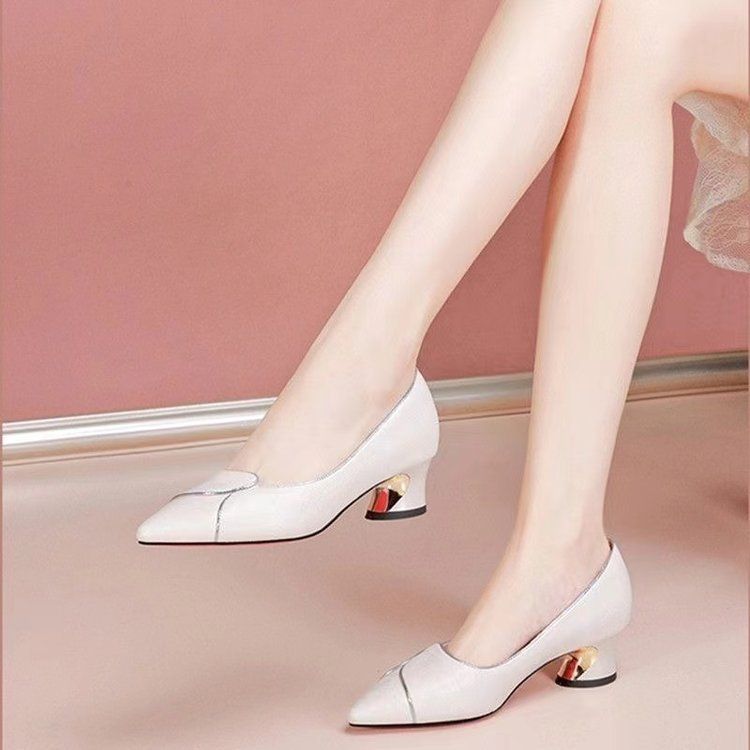 Flache Einzelschuhe Damenmode Niedrige Absätze Arbeitsschuhe Dickabsatz Spitze Dickabsatz Lederschuhe Damen_voghion.com