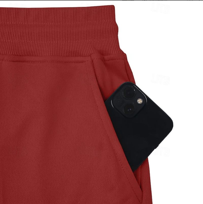 Pantalon de jogging cargo pour homme avec taille élastique et cordon de serrage - Pantalon décontracté multi-poches pour l'entraînement, la course et le quotidien (noir, rouge)_voghion.com