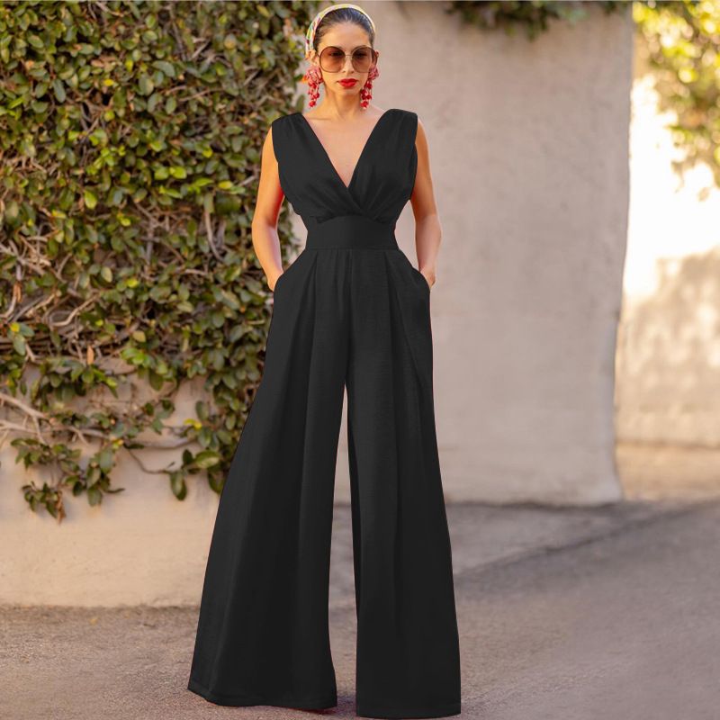Pantaloni da donna aderenti, a vita alta, a gamba larga, in tessuto di poliestere, con scollo a V, taglio dritto_voghion.com