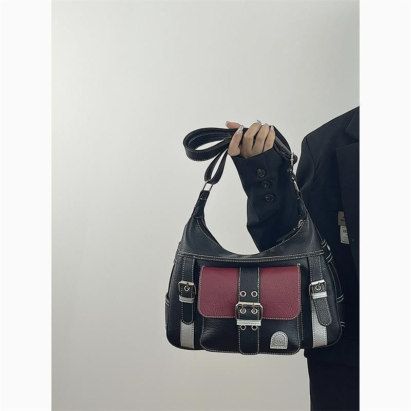Borsa a tracolla testurizzata in stile ragazza alla moda per donna 2022, nuova borsa tote vintage da motocicletta di grande capacità_voghion.com