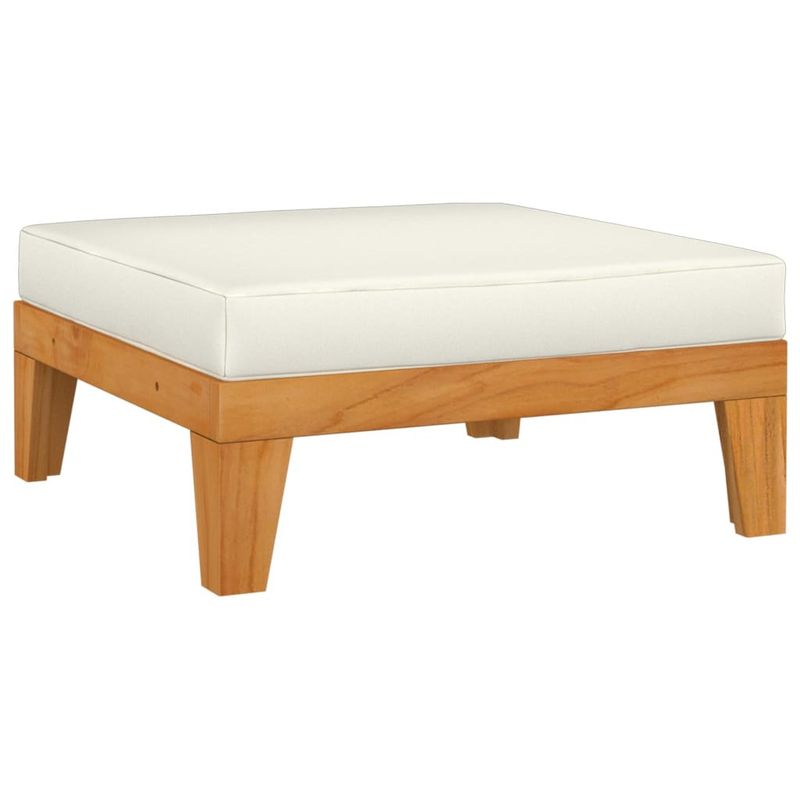 Sectional Footrest with Cream White Cushion Solid Acacia Wood_voghion.com