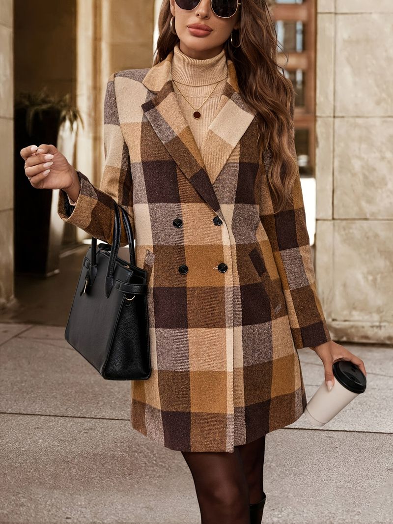 Klassieke geruite trenchcoat van wolmix – oversized pasvorm, gekartelde revers, twee zakken (kameel/beige, S-XXL, vintage basisstuk voor kantoor en outfit)_voghion.com