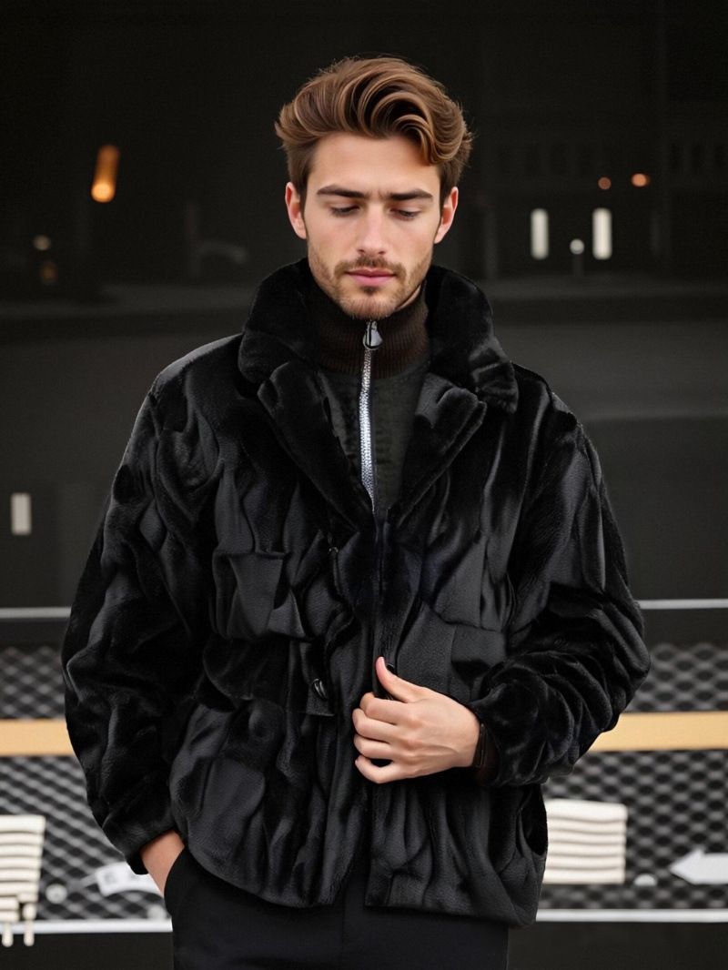 Herren-Premium-Ledermantel mit Nerz-Revers – Modejacke in europäischer Größe (Schwarz/Braun, S-2XL)_voghion.com