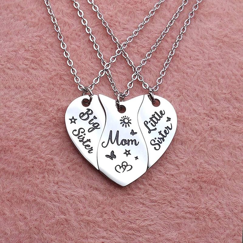 Set di 3 collane a forma di cuore abbinate mamma figlia e sorella in acciaio inossidabile con farfalla, sole e stella_voghion.com