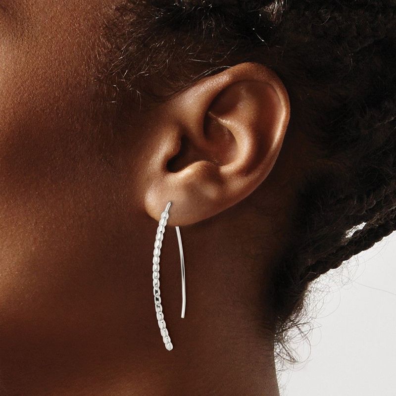 Sterling Silver Polished & Textured Threader Earrings_voghion.com