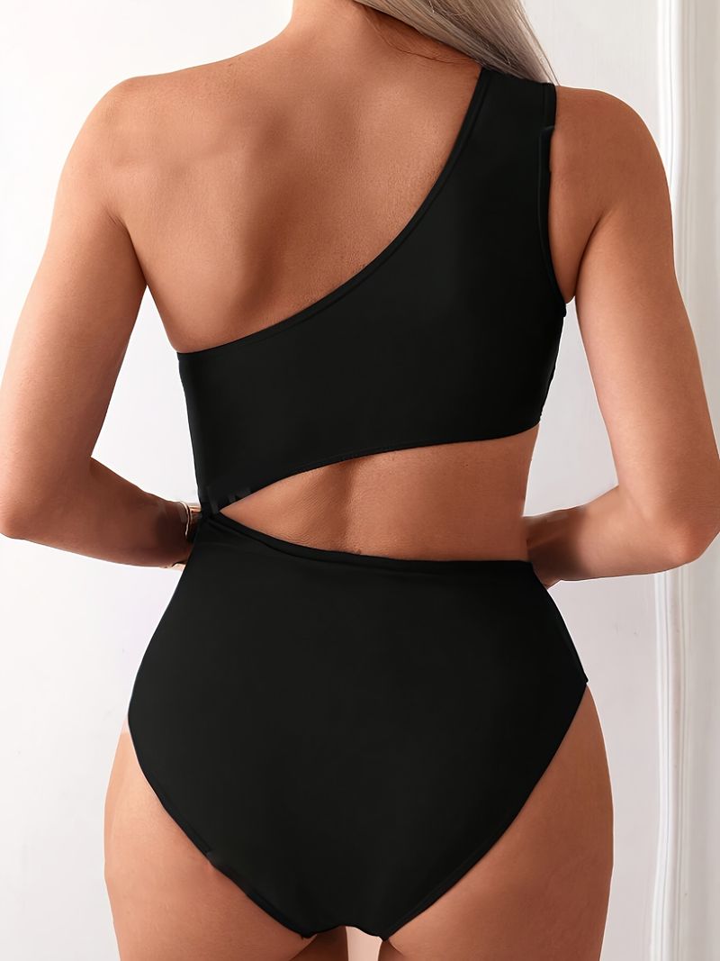 Maillot de bain une pièce à une épaule, couleur unie, sexy et moulant, pour femme_voghion.com