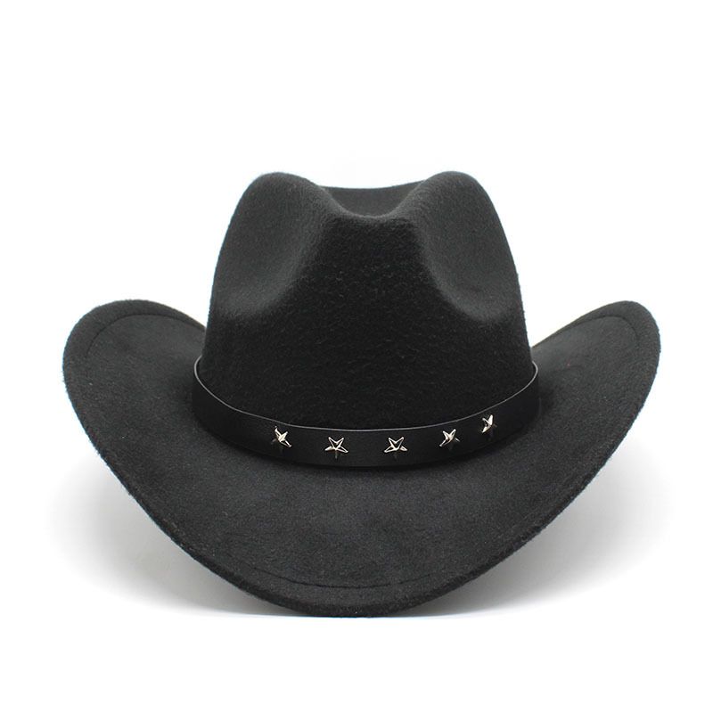 Tibetisches Western-Cowboy-Oberteil, Frühling, Herbst, neuer Jazz, große Krempe, fünfzackiger Stern, Gürtel, Zubehör, Filzhut für Männer und Frauen_voghion.com
