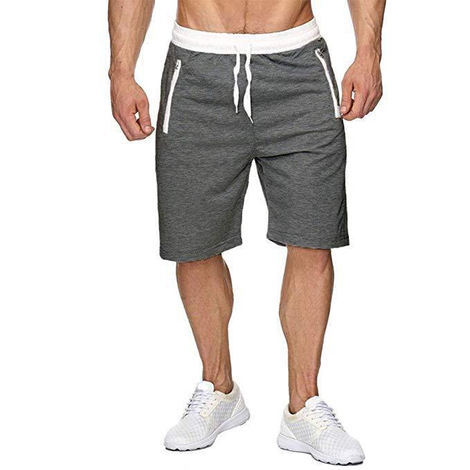 Summer Solid Color Shorts For Sports, Fitness, Zipper Pockets, Running, Training, Capris, Men's Casual Pants_voghion.com