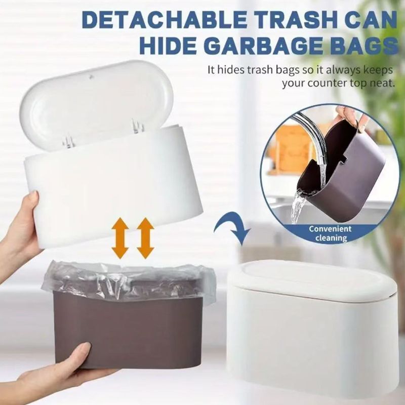 Elegant Diamond-Patterned Touchless Trash Can With Lid – Silent Press Open, 8L Office/Home Desk Bin, 100% Virgin Plastic (Gold/Silver/Black)_voghion.com