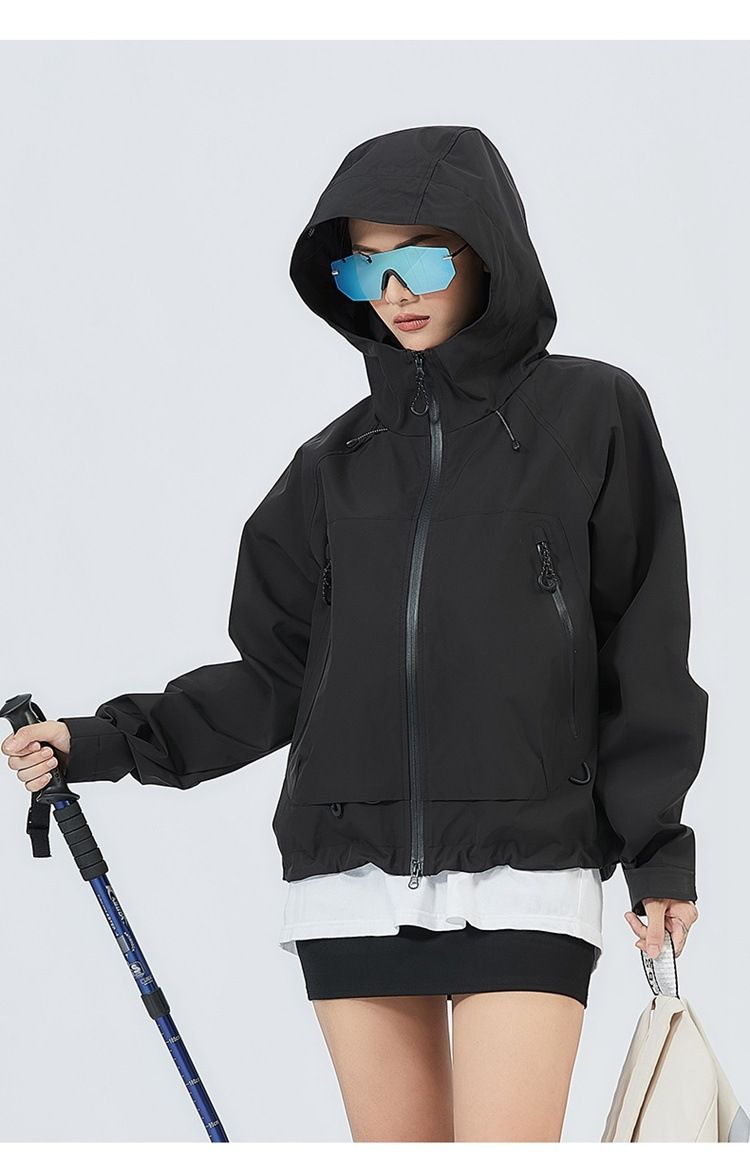 Veste de randonnée coupe-vent à capuche pour femme, imperméable et résistante à l'eau, couleur unie_voghion.com