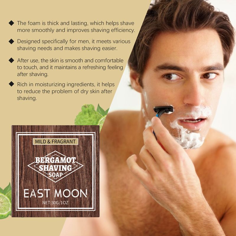 EAST MOON Bergamot Men's Shaving Soap Gently Cleanses and Cares for Beards, Hydrating and Moisturizing Care_voghion.com