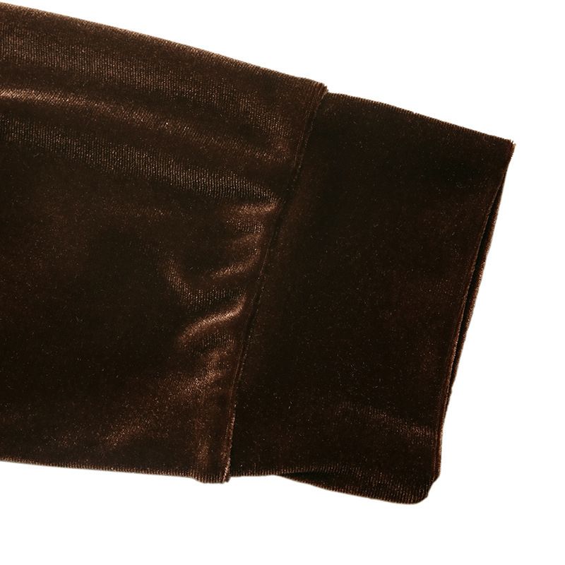 Elegant Vintage Velvet Blouse With V-Neck & Lace Trim - Fall/Winter Boho Chic Shirt For Women, Loose Fit With Puff Sleeves (Brown, S/M/L/Xl)_voghion.com