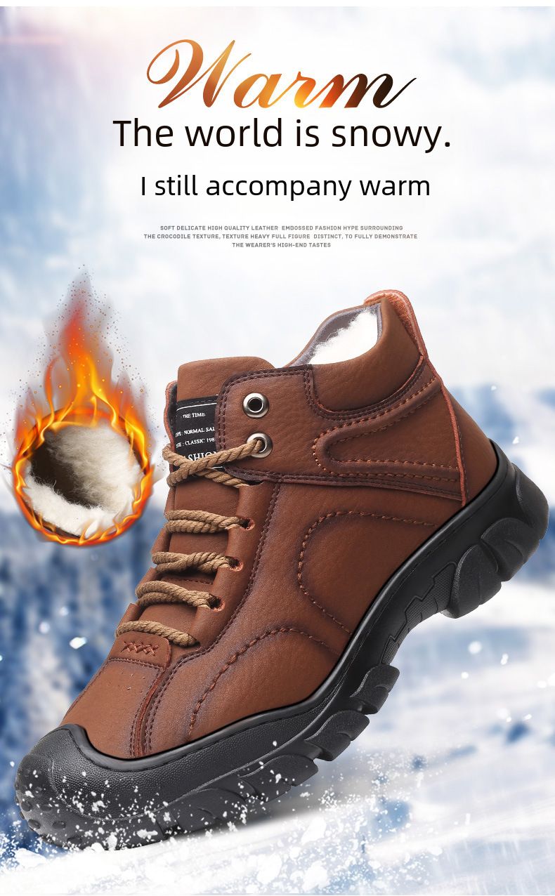 Herrenschuhe Baumwollschuhe Herrenpelzschuhe Wollwinter Fleece-gefütterte warme verdickte High-Top Anti-Rutsch-Schneestiefel für Herren im Nordosten_voghion.com