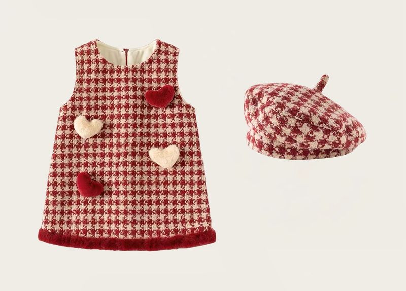 Mädchen Sweet Love Wollweste, Rock, Strickpullover, Baskenmützen-Set_voghion.com